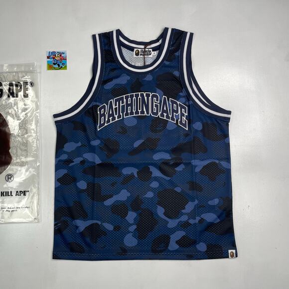 BAPE Color Camo Basketball Tank Top "Navy" Size S - Picture 1 of 9